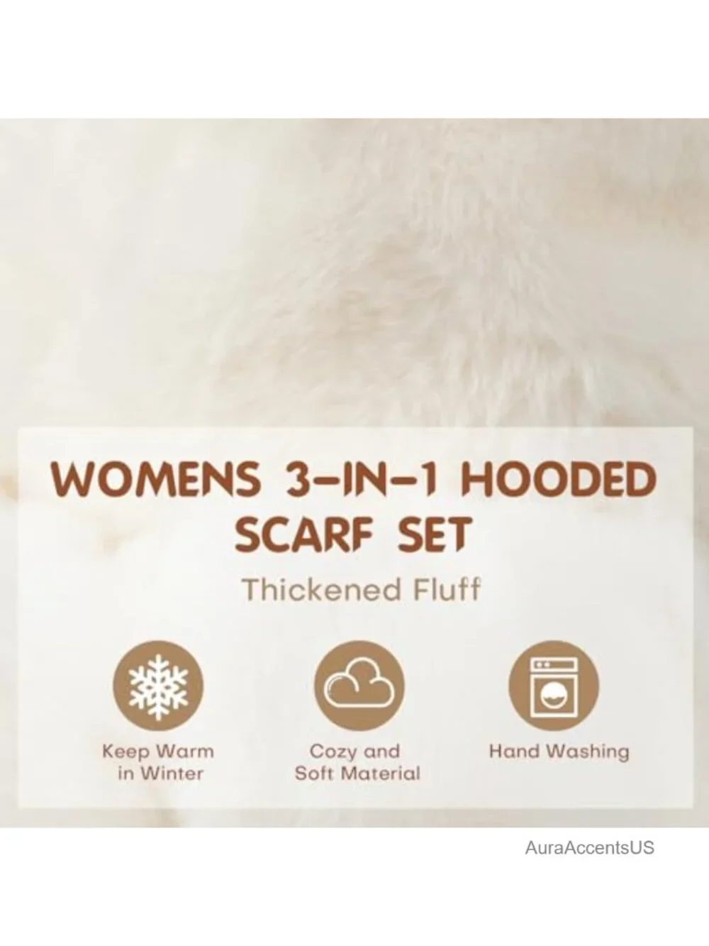 3 in 1 Winter Hooded Scarf Set with Faux Fur Trim Hat and Gloves